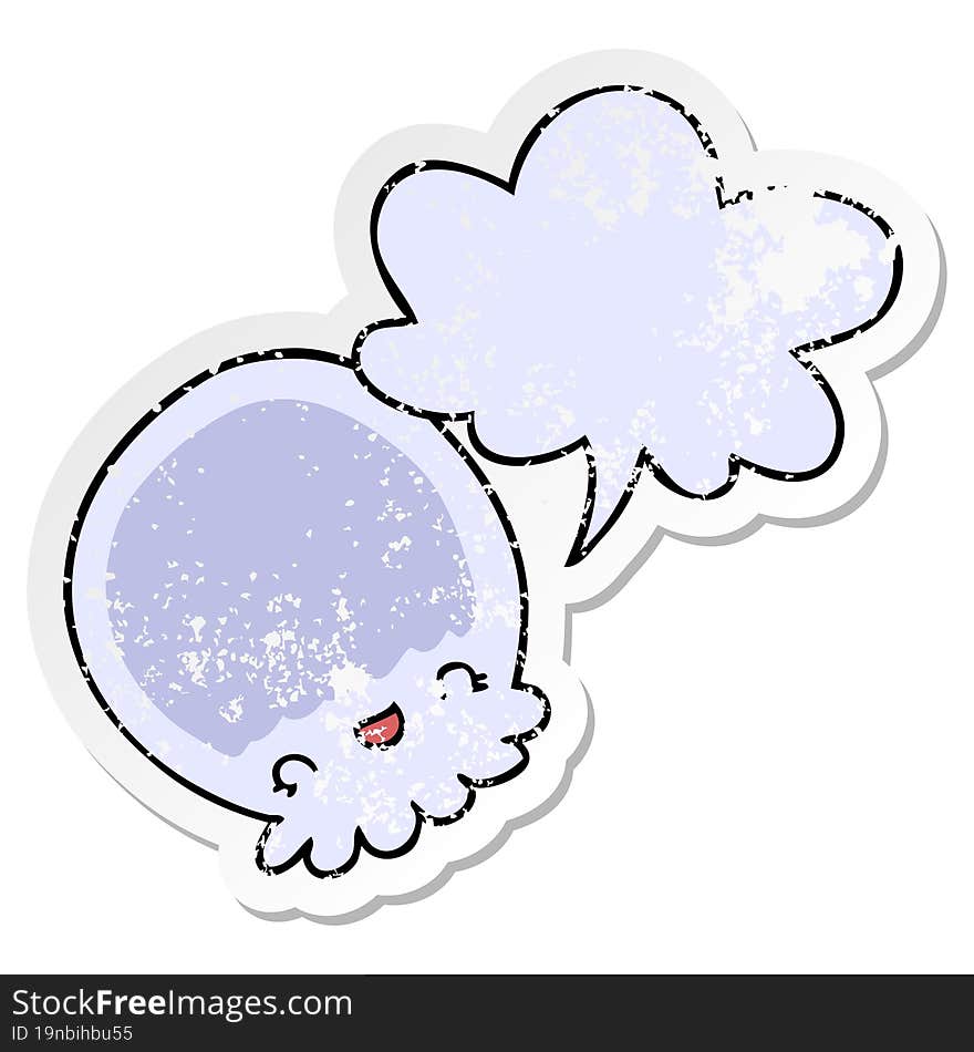 cartoon jellyfish and speech bubble distressed sticker