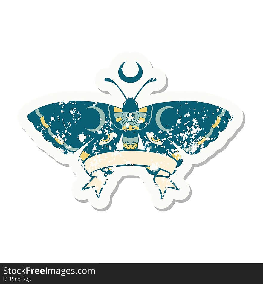 grunge sticker with banner of a moth