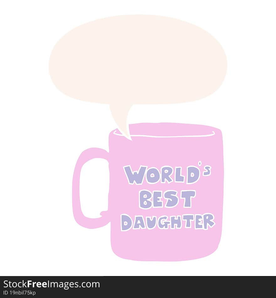 worlds best daughter mug and speech bubble in retro style