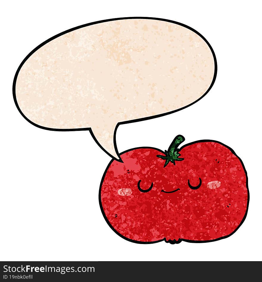 cartoon apple and speech bubble in retro texture style