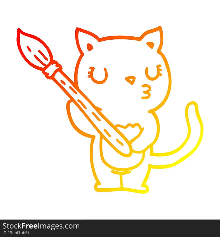 Warm Gradient Line Drawing Cute Cartoon Cat