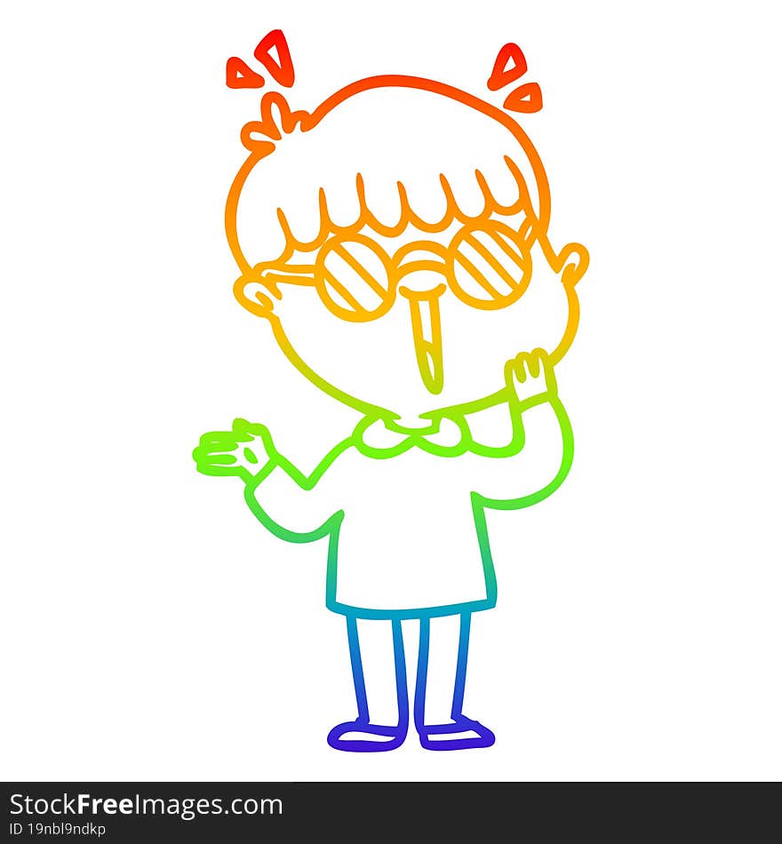 rainbow gradient line drawing cartoon boy realizing something amazing