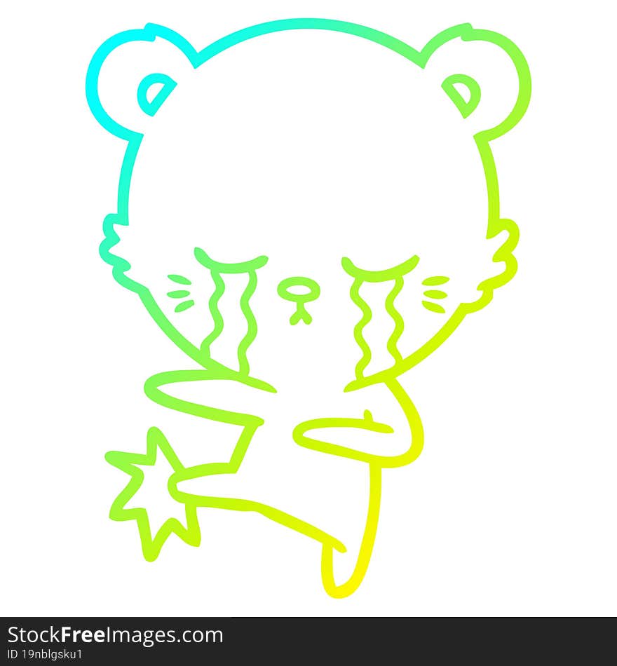 cold gradient line drawing of a crying cartoon polarbear