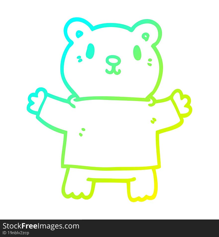 Cold Gradient Line Drawing Cartoon Teddy Bear