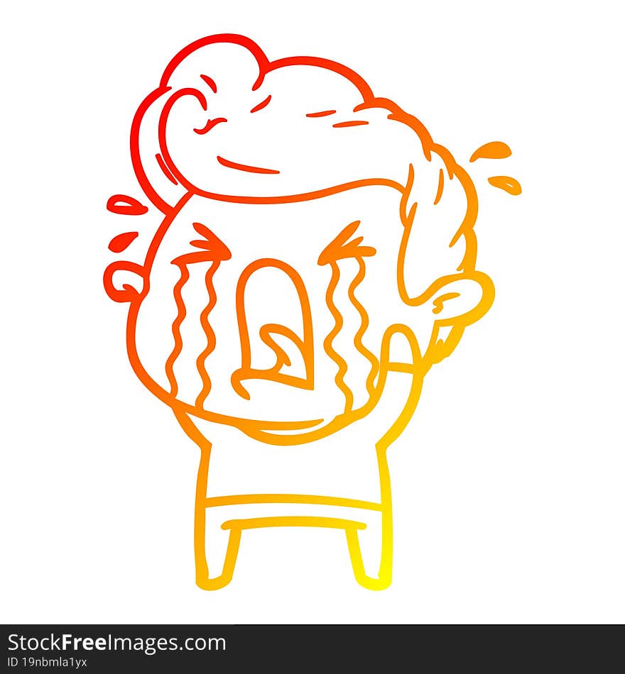 warm gradient line drawing of a cartoon crying man