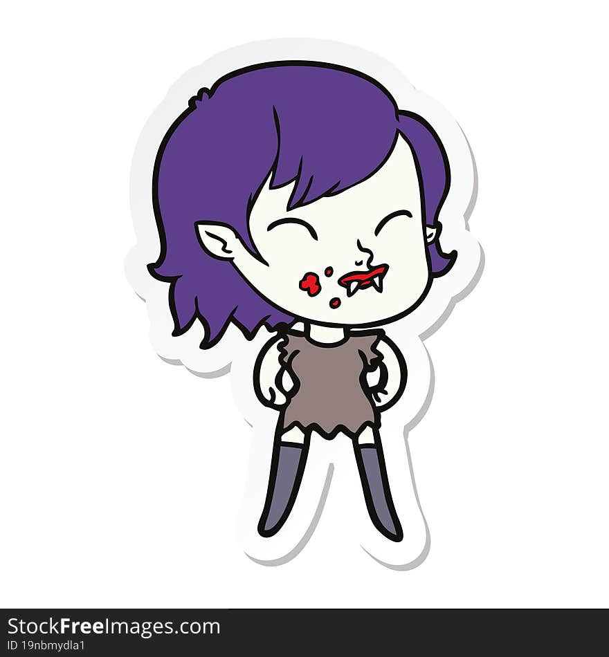 Sticker Of A Cartoon Vampire Girl With Blood On Cheek