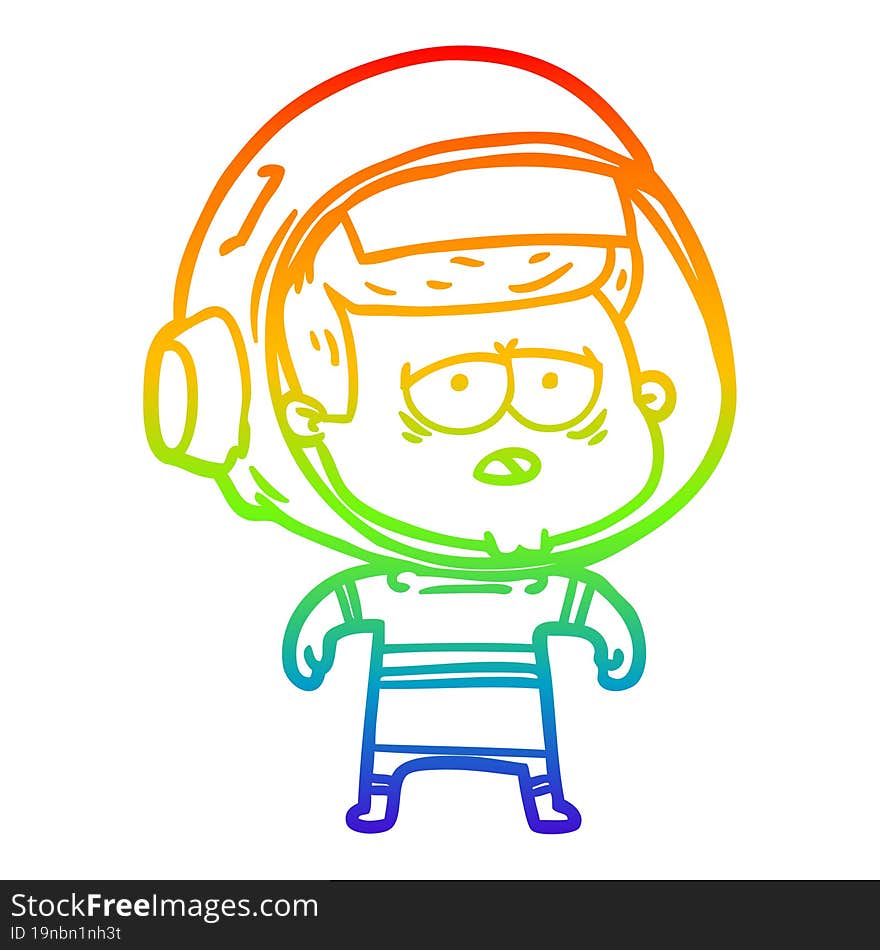 rainbow gradient line drawing cartoon tired astronaut