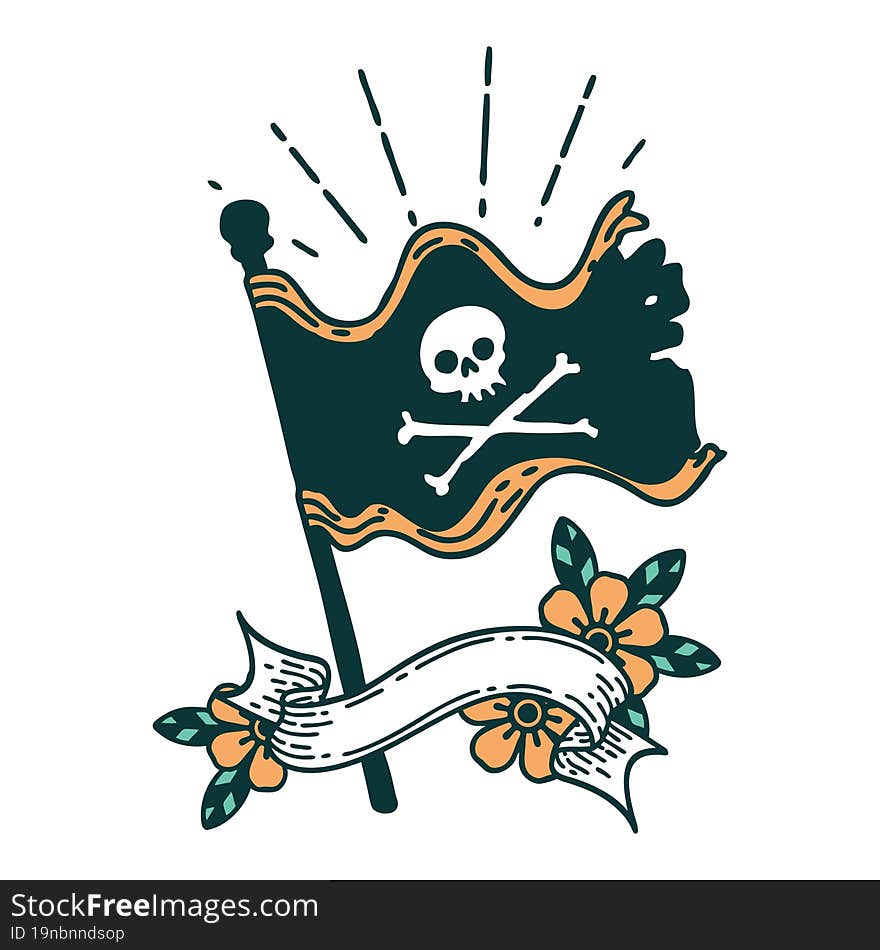 banner with tattoo style waving pirate flag