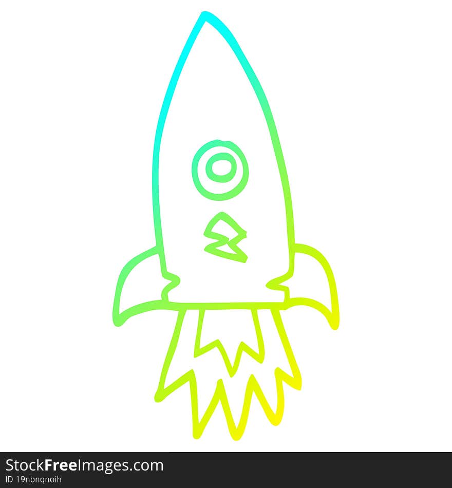 cold gradient line drawing cartoon space rocket