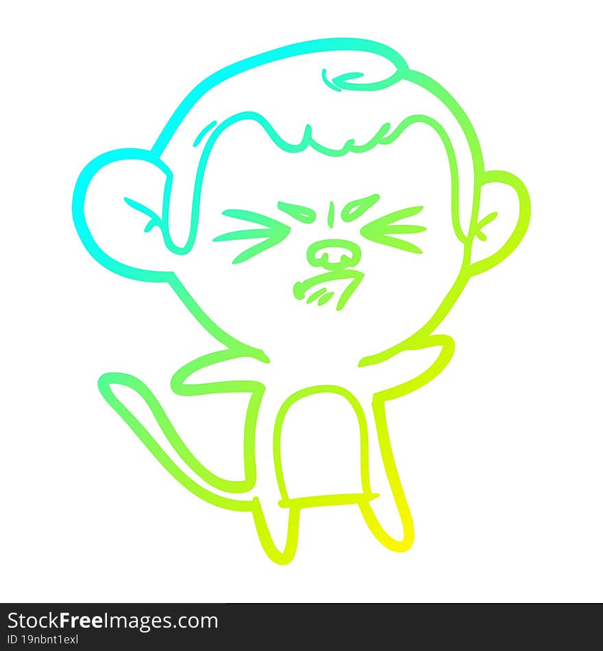 Cold Gradient Line Drawing Cartoon Annoyed Monkey