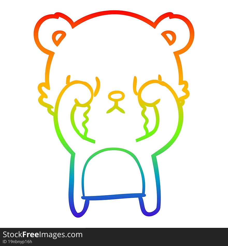 rainbow gradient line drawing crying cartoon bear