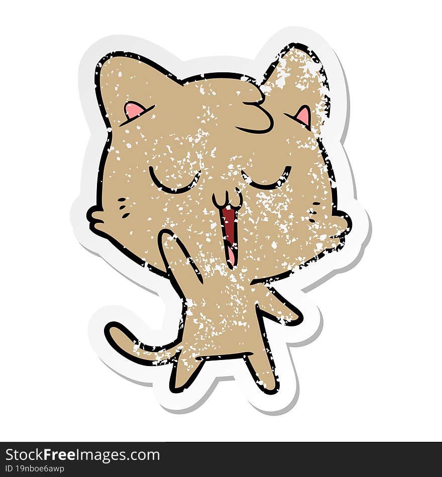 Distressed Sticker Of A Cartoon Cat Singing