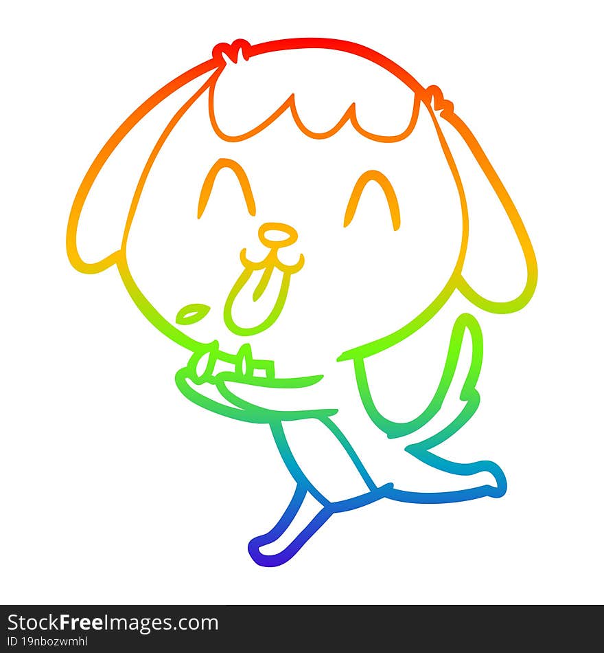 Rainbow Gradient Line Drawing Cute Cartoon Dog