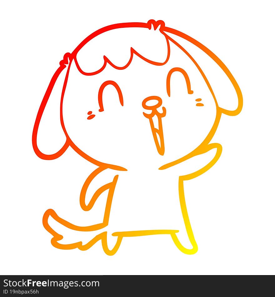 warm gradient line drawing of a cute cartoon dog