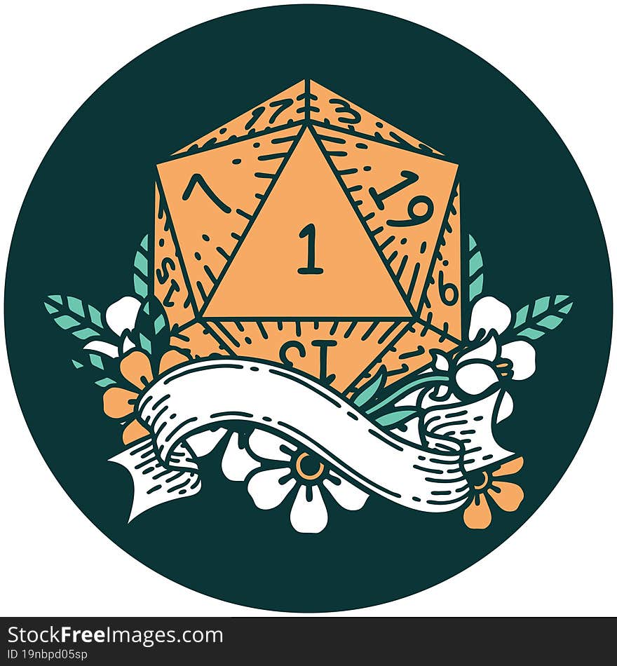 natural one d20 dice roll icon