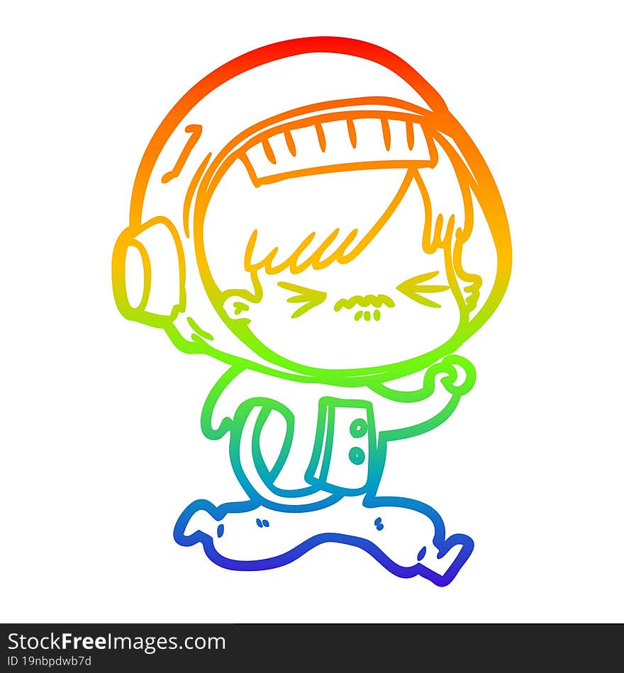 rainbow gradient line drawing of a cartoon astronaut woman