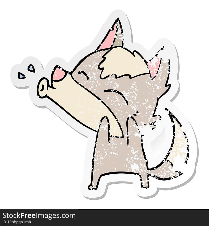 distressed sticker of a howling wolf cartoon