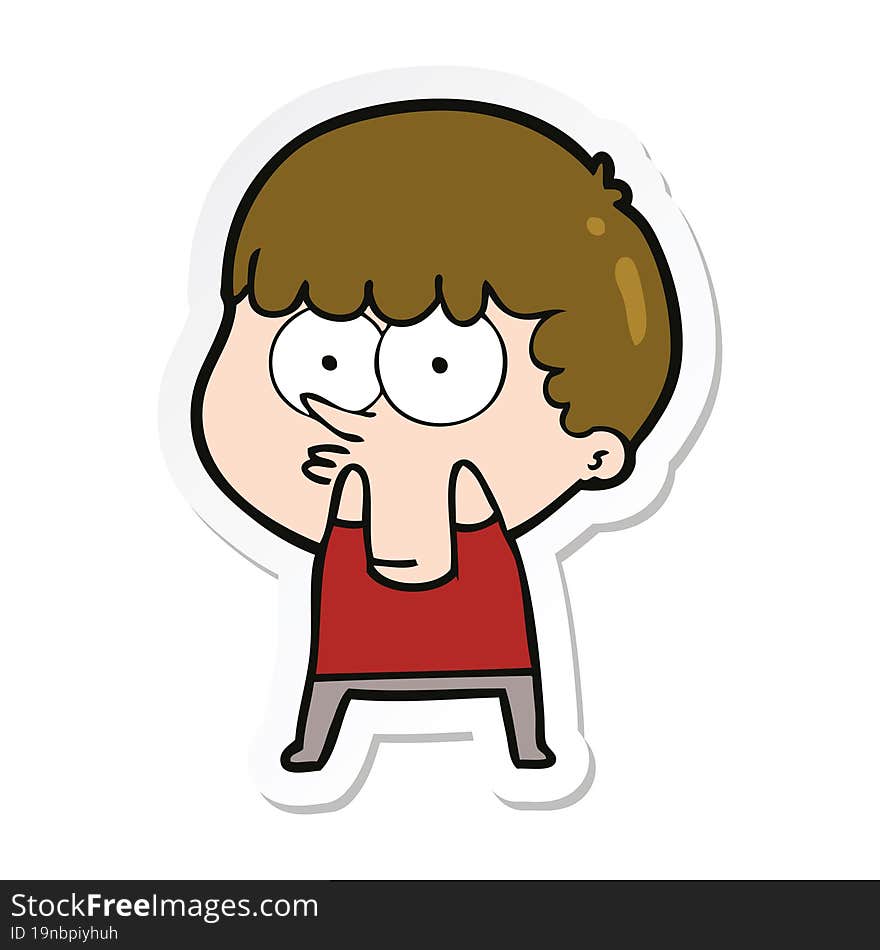 sticker of a cartoon curious boy