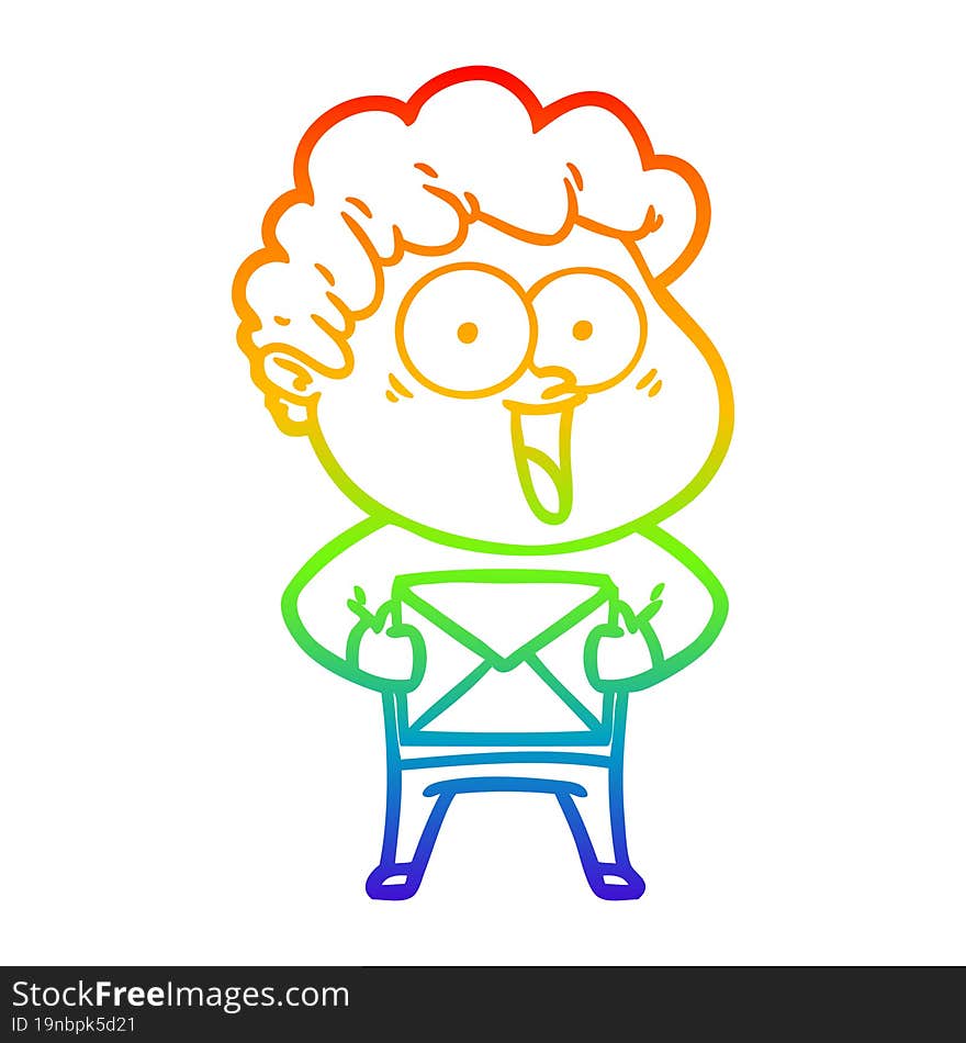 Rainbow Gradient Line Drawing Cartoon Happy Man