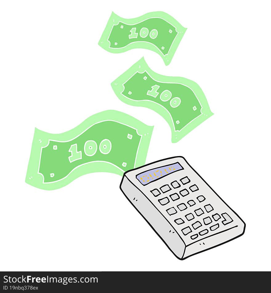 flat color illustration of calculator counting money. flat color illustration of calculator counting money