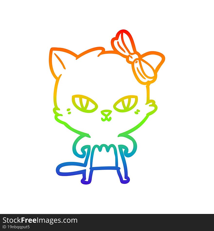 rainbow gradient line drawing of a cute cartoon cat