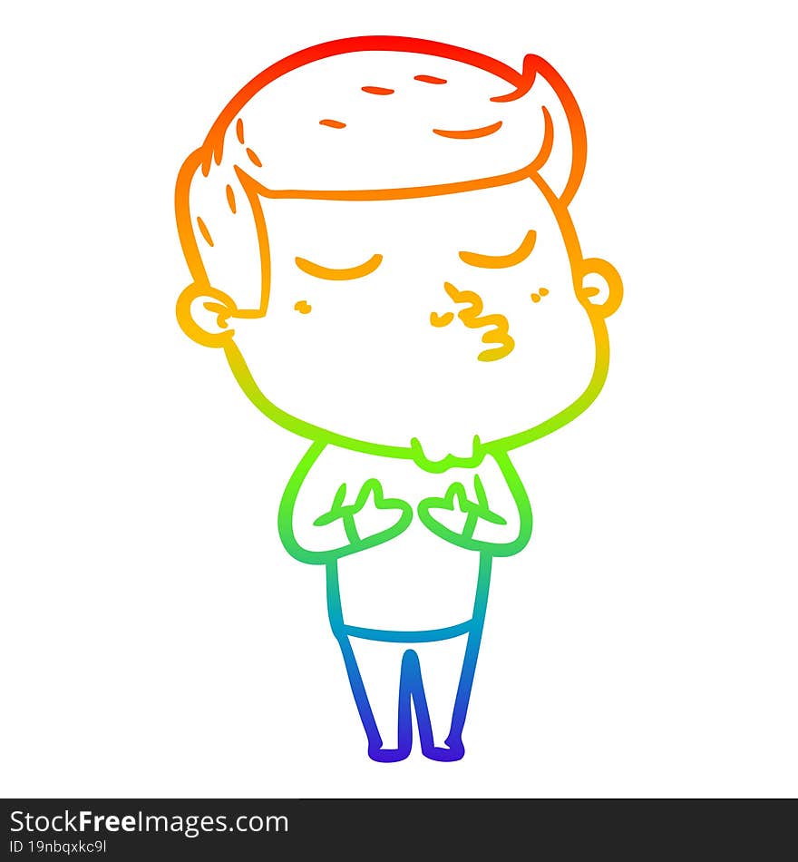 rainbow gradient line drawing of a cartoon model guy pouting