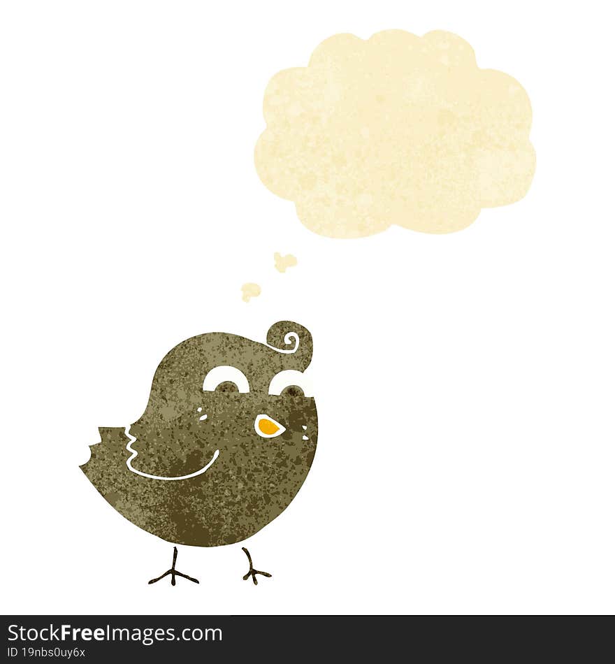 cartoon funny bird with thought bubble