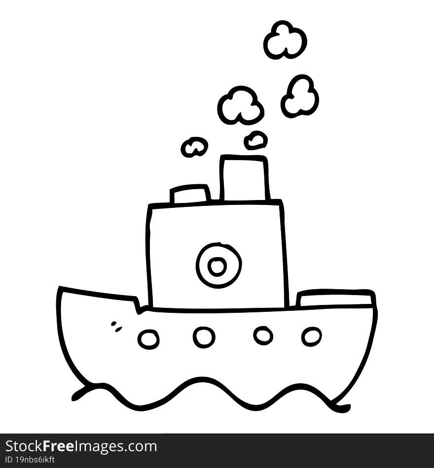 line drawing cartoon steam boat