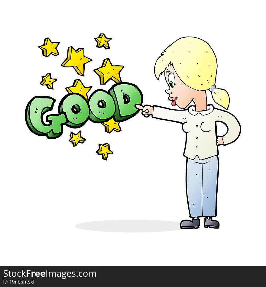 cartoon woman pointing out the good