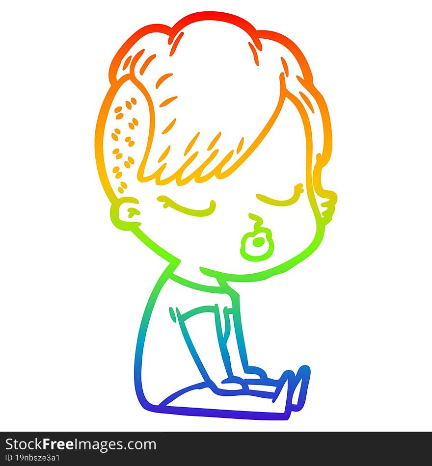 rainbow gradient line drawing cartoon pretty hipster girl