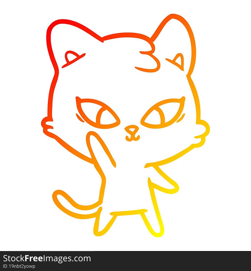 warm gradient line drawing of a cute cartoon cat