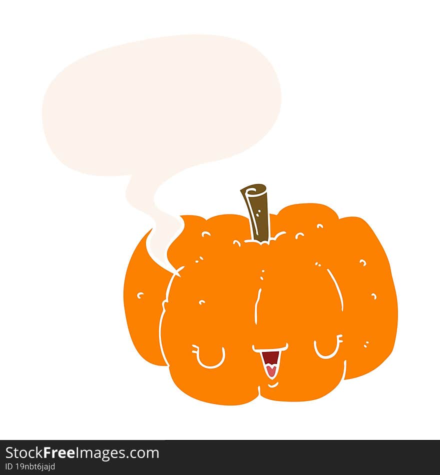 cartoon pumpkin and speech bubble in retro style