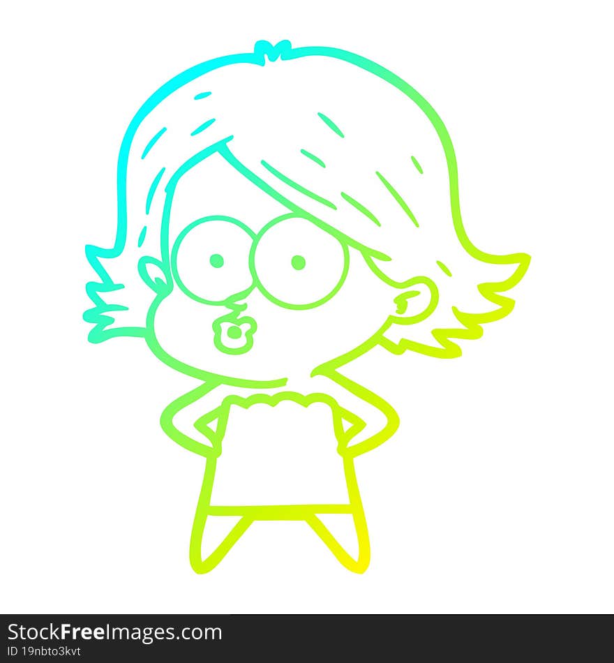 cold gradient line drawing cartoon girl pouting