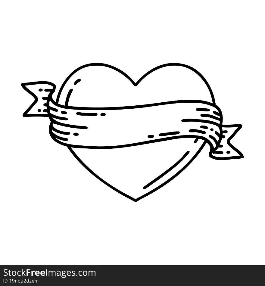 tattoo in black line style of a heart and banner. tattoo in black line style of a heart and banner