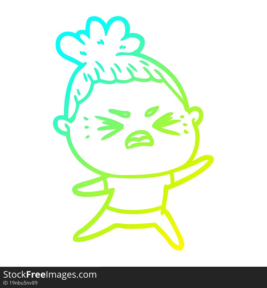 cold gradient line drawing cartoon angry woman