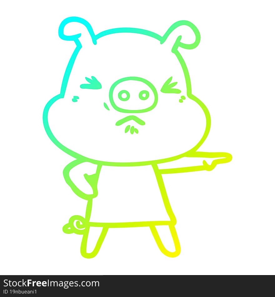 cold gradient line drawing cartoon angry pig