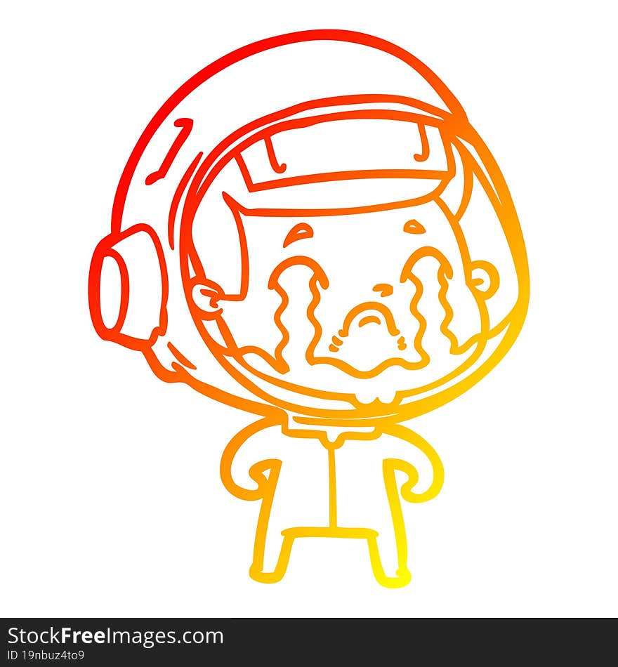 warm gradient line drawing of a cartoon crying astronaut