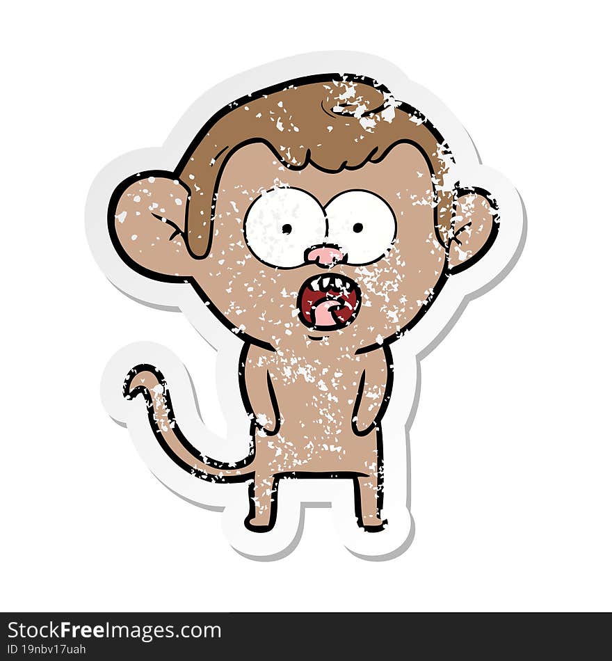 distressed sticker of a cartoon shocked monkey