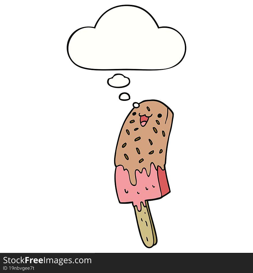 cute cartoon happy ice lolly with thought bubble