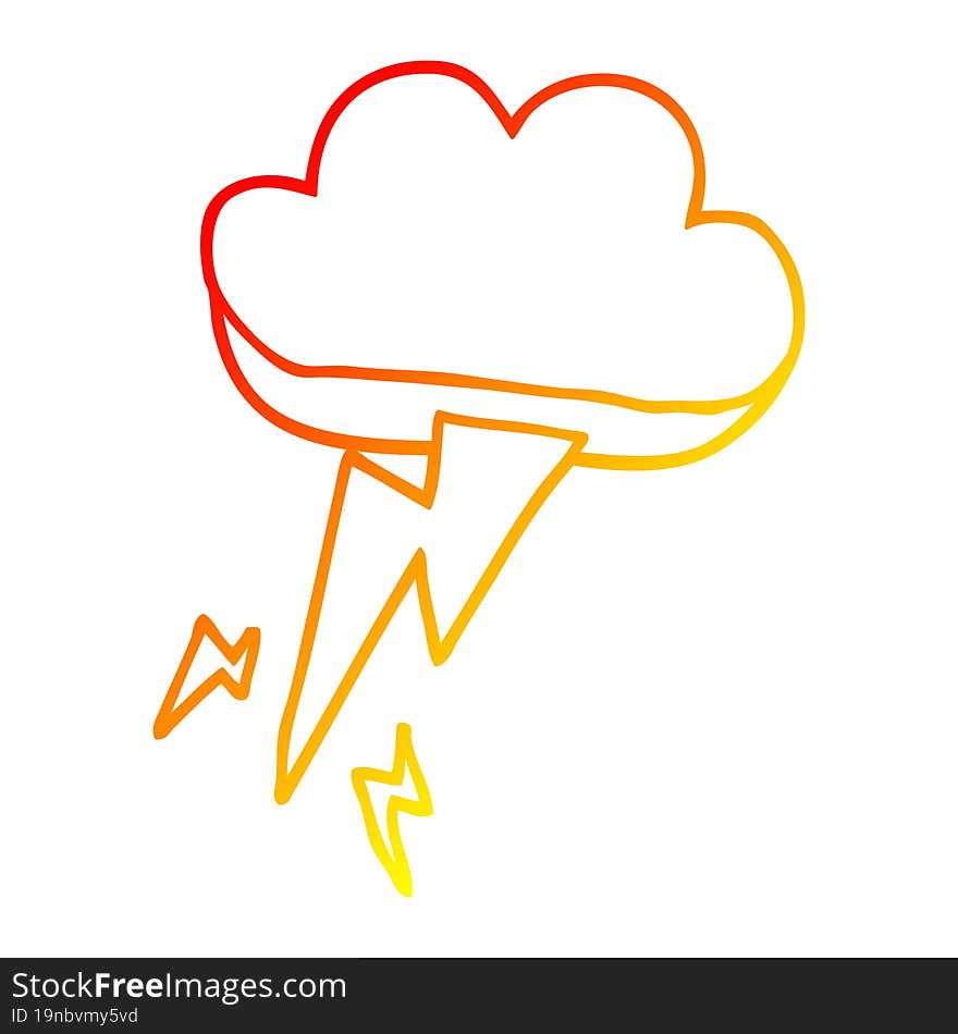 warm gradient line drawing cartoon thunder and lightening