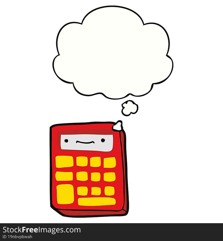 cartoon calculator with thought bubble. cartoon calculator with thought bubble