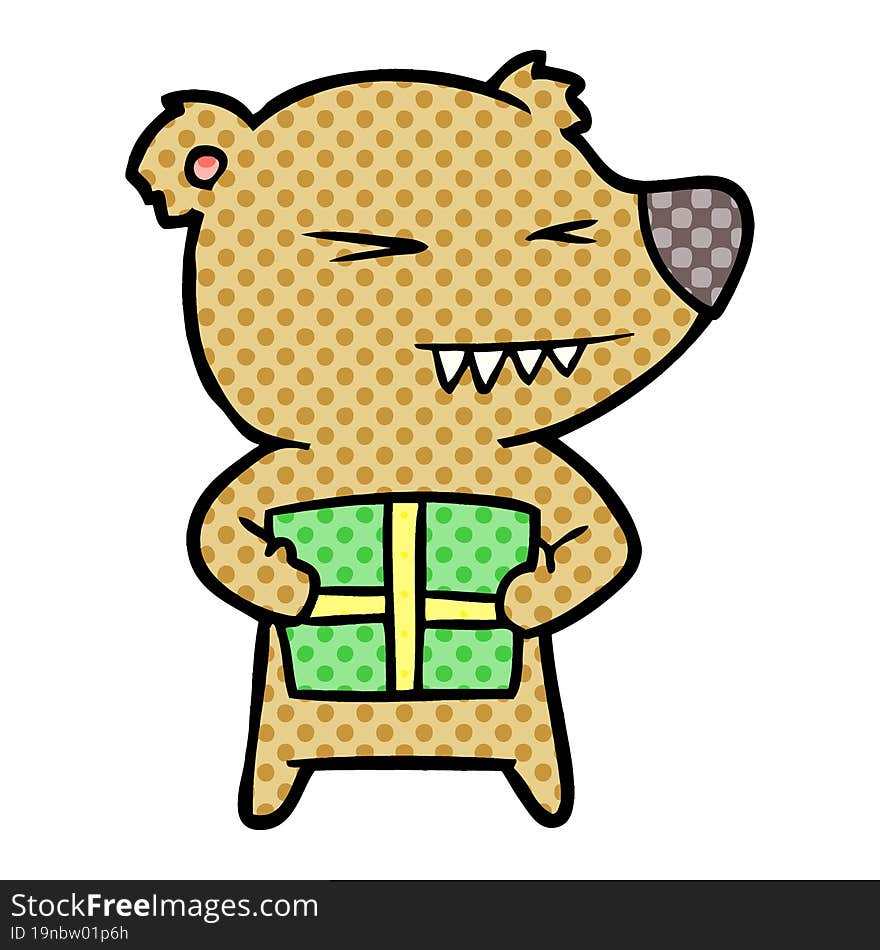 angry bear cartoon with gift. angry bear cartoon with gift