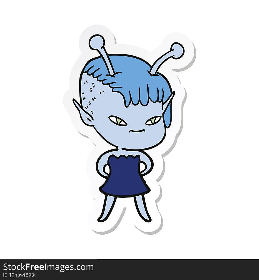 sticker of a cute cartoon alien girl