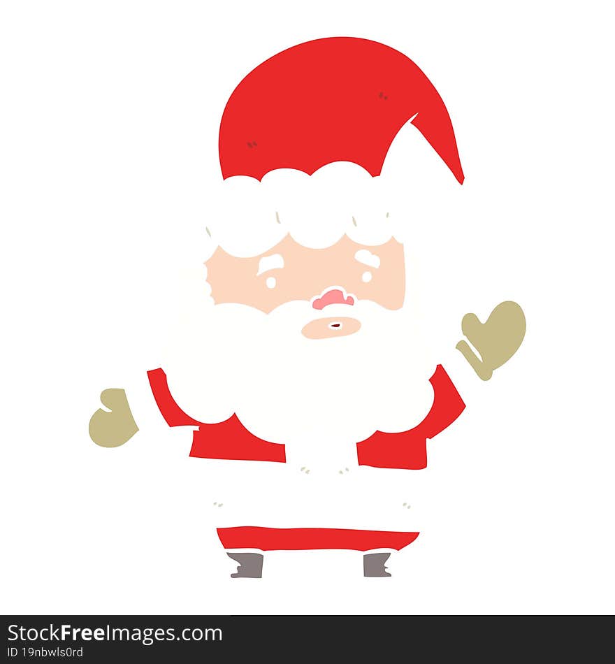 Flat Color Style Cartoon Santa Claus Waving