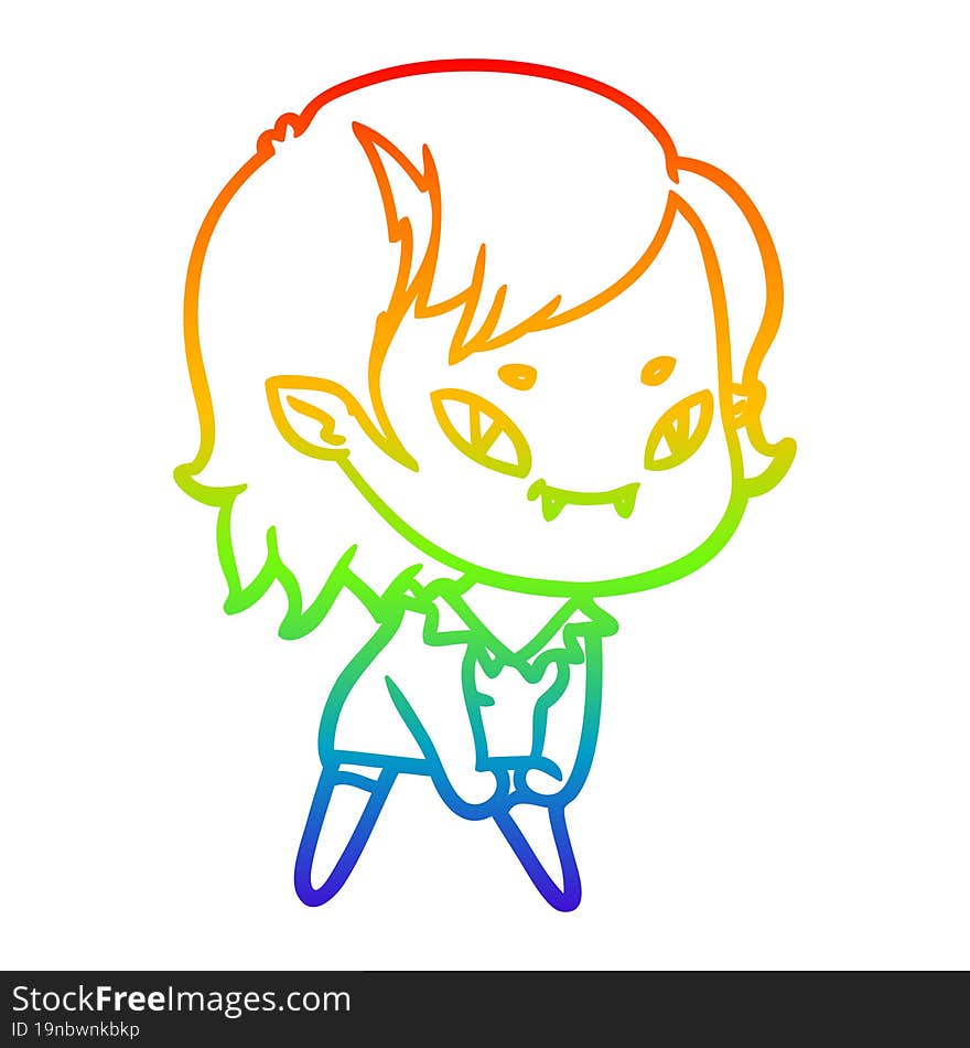 Rainbow Gradient Line Drawing Cartoon Friendly Vampire Girl