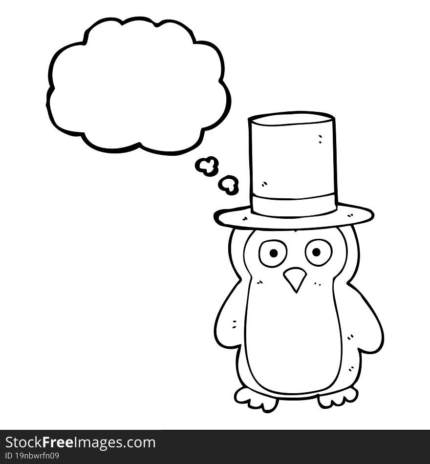 thought bubble cartoon penguin wearing hat