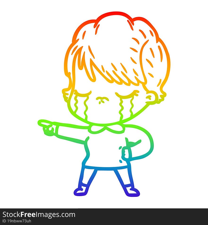 rainbow gradient line drawing of a cartoon woman crying