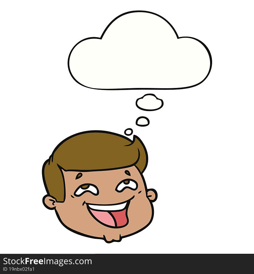 happy cartoon male face with thought bubble. happy cartoon male face with thought bubble