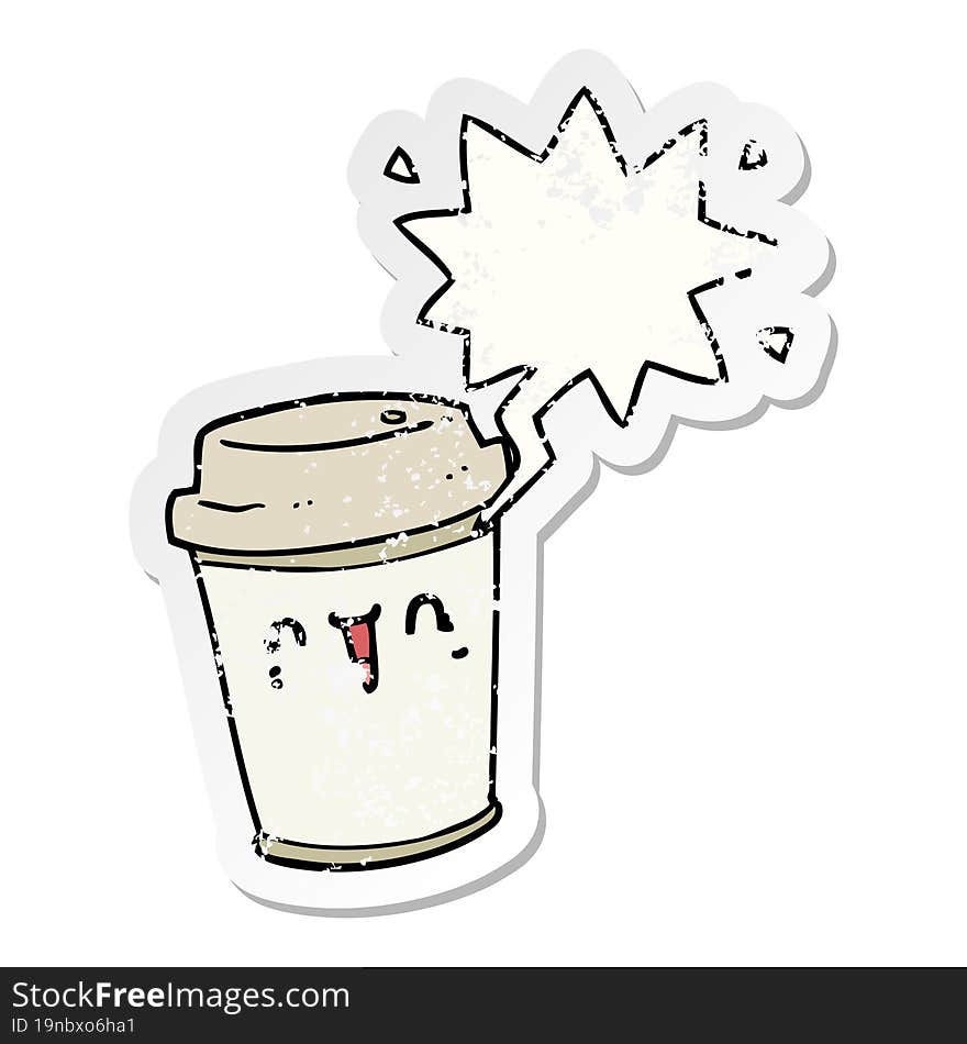 cartoon take out coffee and speech bubble distressed sticker