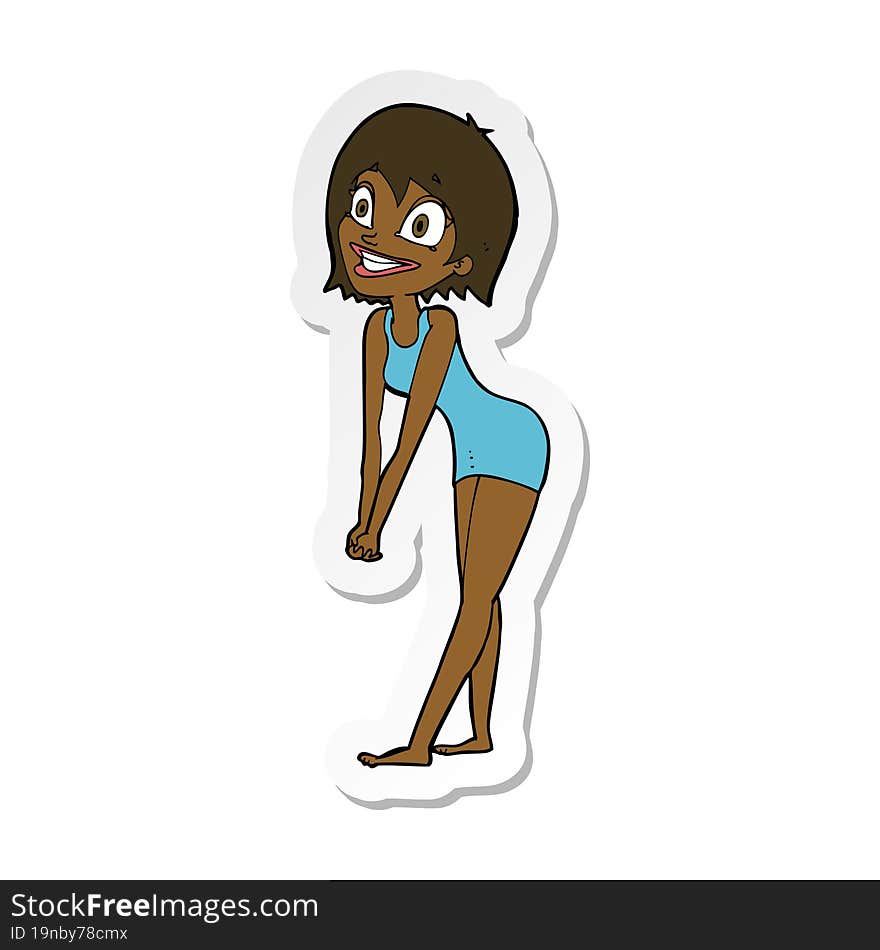 sticker of a cartoon excited woman